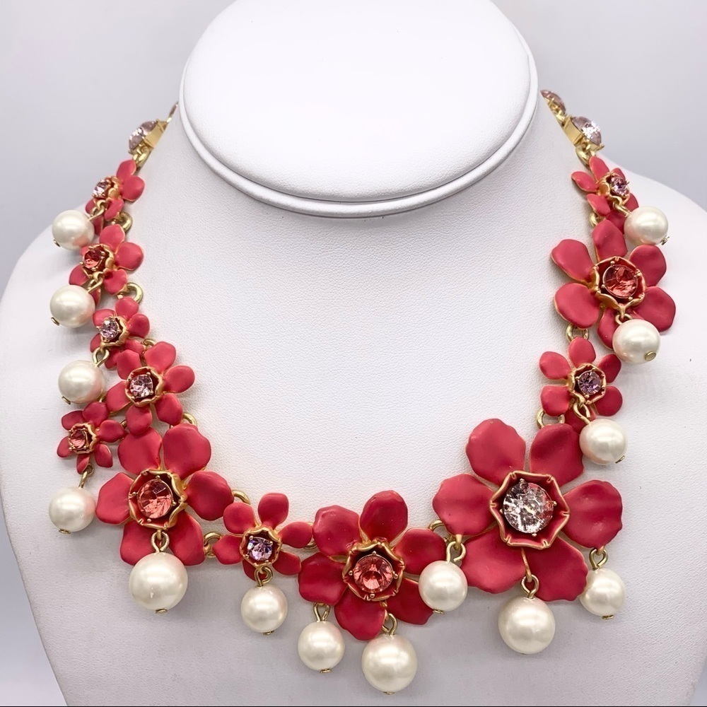 J. Crew Jeweled Red Flower Necklace